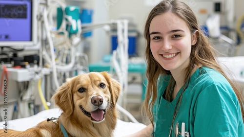 Veterinarian dog clinic smiling young woman medical animal care professional happy examination