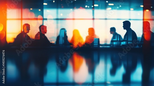 Silhouettes of business people meeting in modern office, teamwork and collaboration concept