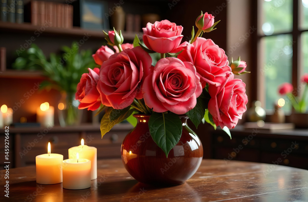 Obraz premium Blossoms in Ceramic Vase with Candles around