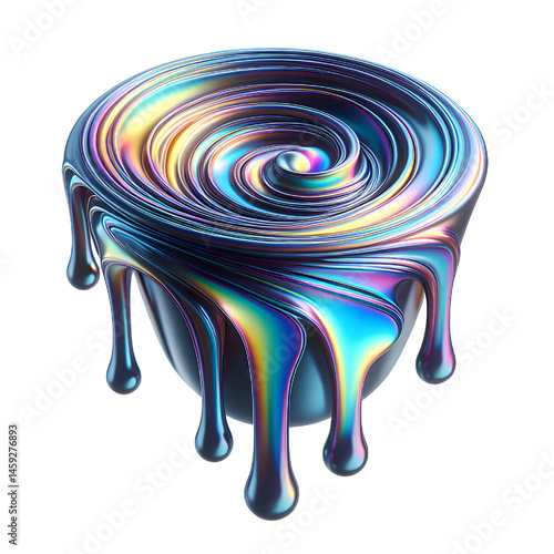 3D iridescent glass dip, dripping in smooth trails isolated on white background