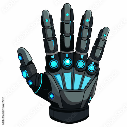 Robot hand featuring a sleek blue and black design, showcasing advanced technology and modern aesthetics.