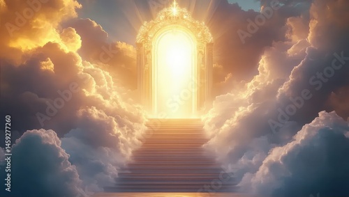 Stairway to Heaven with Gate and Clouds