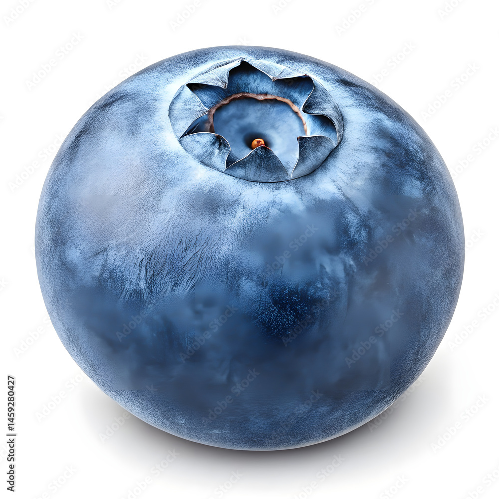 A whole realistic blueberry, plump and round, with a smooth surface and a rich deep blue color, glistening with a natural sheen. A whole realistic blueberry, plump and round, with a smooth surface and a rich deep blue color, glistening with a natural sheen.