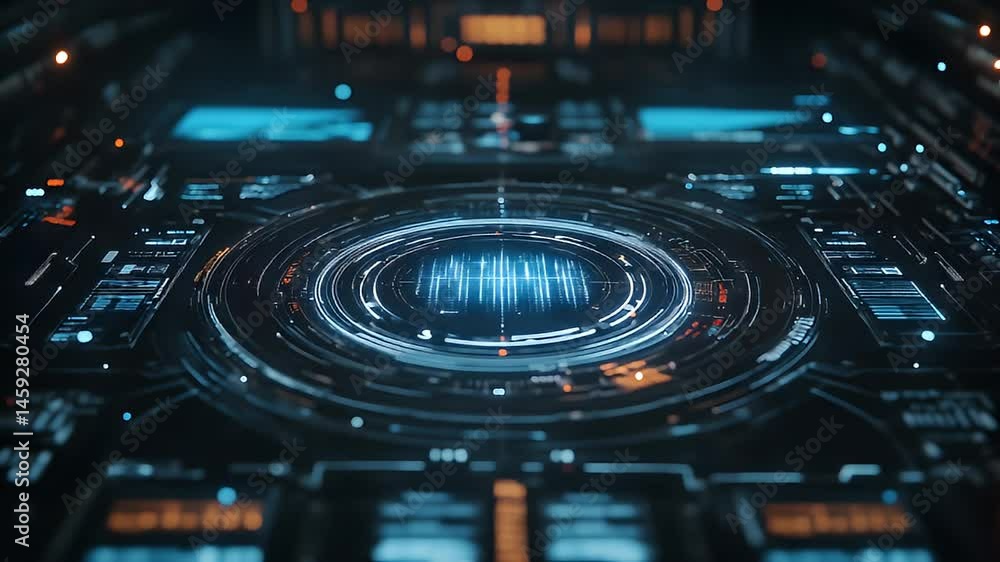 Futuristic digital interface with audio visualization. Futuristic digital interface with audio visualization.