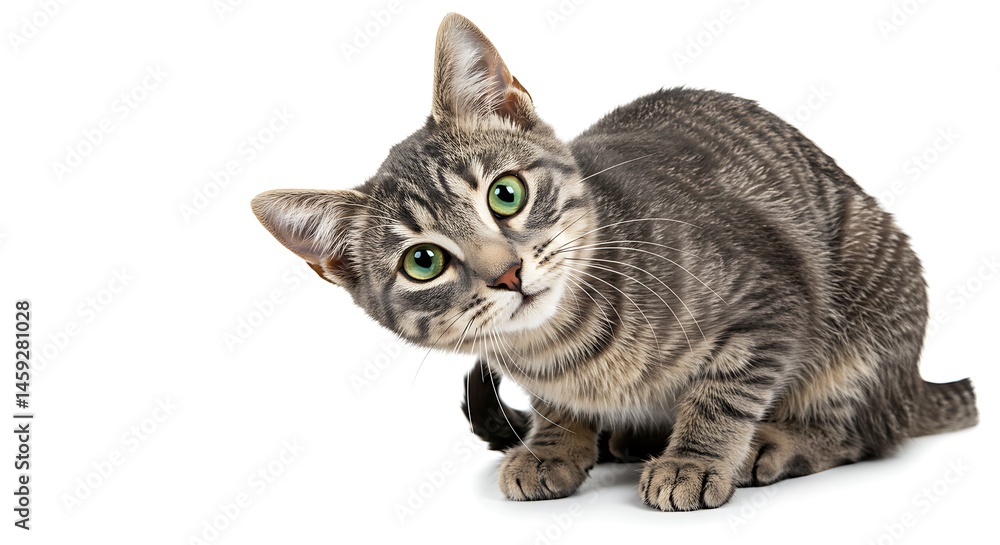 Obraz premium Curious Tabby Kitten on White