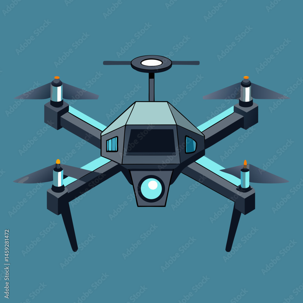 A black drone soaring against a bright blue background, showcasing its sleek design and aerial capabilities. A black drone soaring against a bright blue background, showcasing its sleek design and aerial capabilities.