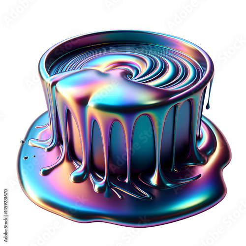 3D iridescent glass dip, dripping in smooth trails isolated on white background
