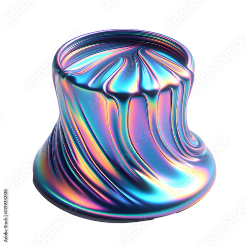 3D iridescent glass dip, dripping in smooth trails isolated on white background