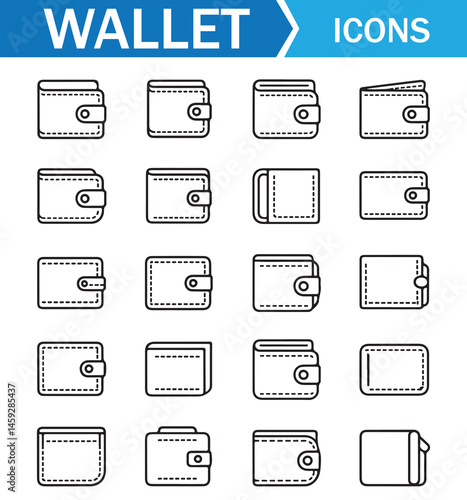 Vector Wallet Icons Set: Minimalist Line Art Design for Fashion and Finance