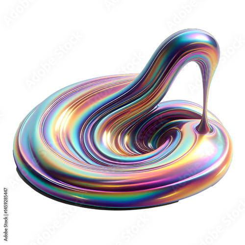 3D iridescent glass dip, dripping in smooth trails isolated on white background