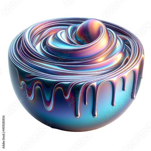 3D iridescent glass dip, dripping in smooth trails isolated on white background