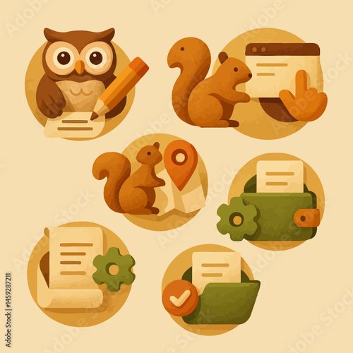 Cute Animal Icons Set for Business Strategy and Planning Design