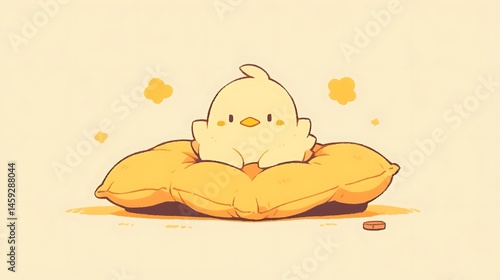 duck lying on pillow, chibi doodle style