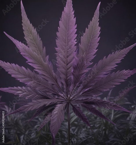 Deep violet cannabis leaf, rich color saturation,  high resolution,  macro,  agriculture