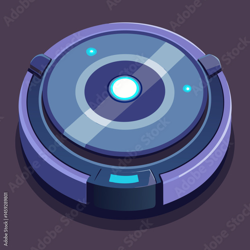 Robot vacuum cleaner icon on a gray background, symbolizing automated home cleaning technology.