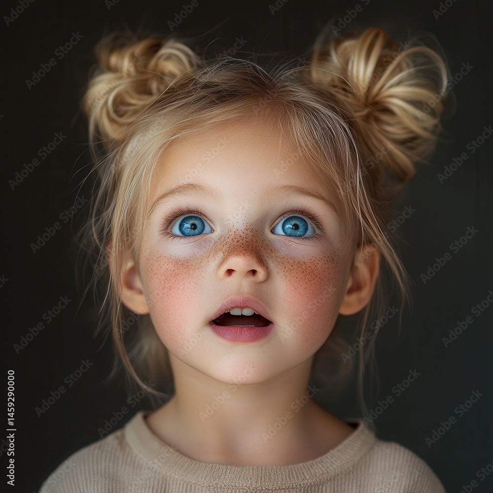 Close Up Portrait of Toddler Girl with Blue Eyes and Freckles Close Up Portrait of Toddler Girl with Blue Eyes and Freckles
