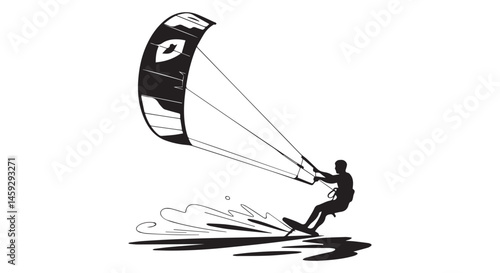 Kitesurfing Silhouette on Water: Extreme Sport and Adventure Illustration"