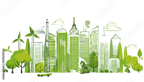 Architectural sketch eco green city vector graphic design