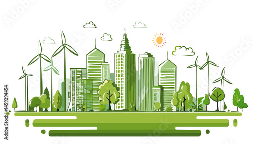 Architectural sketch eco green city vector graphic design