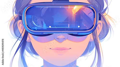a woman using vr, colorful anime style