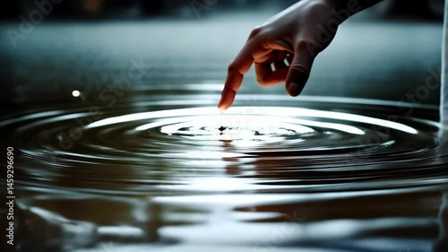 A hand is pointing at a small ripple in the water