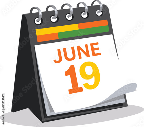 June 19 Calendar: A close-up studio shot of the date on a calendar page. The June month of the calendar with nineteen date. This image captures the moment in crisp detail.
