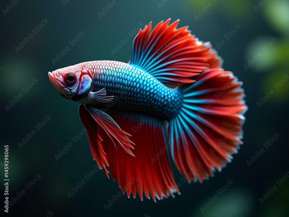 Vividly colored fish with red fins and blue body Vividly colored fish with red fins and blue body
