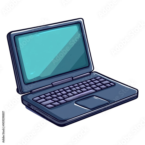 Cartoon laptop illustration teal screen dark gray body