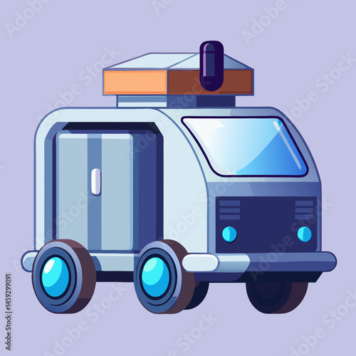 Cartoon ice cream truck on a vibrant purple background, evoking a fun and playful summer vibe.
