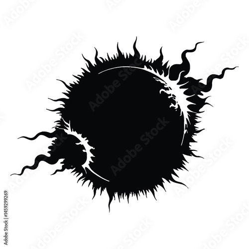 Solar flare eruption Silhouette, Vector, Illustration, Icon, Logo, White Background.