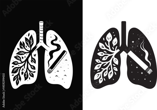Human Lungs Healthy and Unhealthy Silhouette Icons