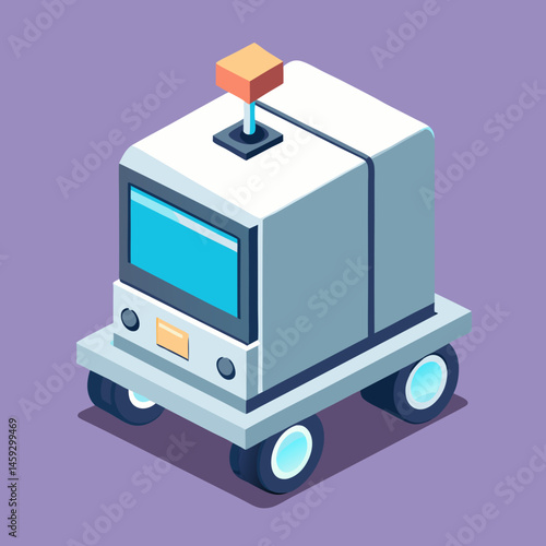 Cartoon ice cream truck on a vibrant purple background, evoking a fun and playful summer vibe.