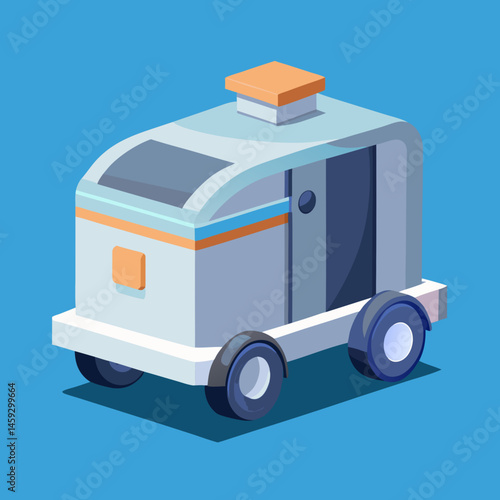 Cartoon ice cream truck on a vibrant purple background, evoking a fun and playful summer vibe.