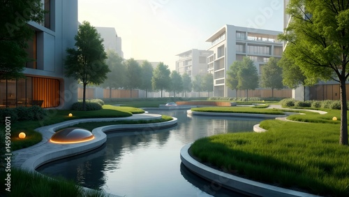 Dynamic Futuristic Park Showcasing Renewable Innovation and Smart Environmental Design