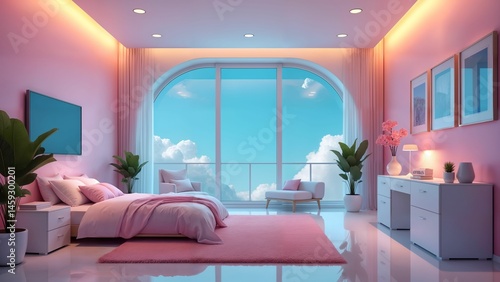 Technologically Advanced Child Bedroom Merging Futuristic Innovation with Soft Pastels, Dynamic LED Accents, and Modern Interactive Designs