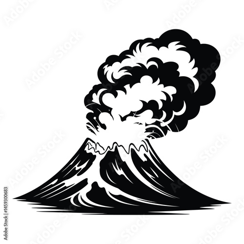 Venusian volcano Silhouette, Vector, Illustration, Icon, Logo, White Background.