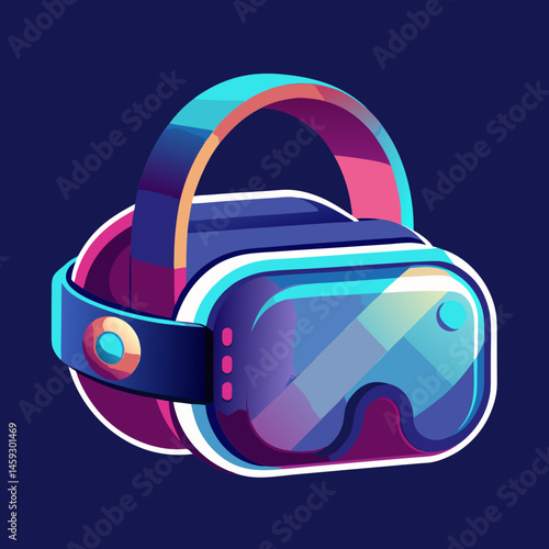 Virtual reality headset placed on a table, accompanied by glasses and headphones, ready for immersive experiences.