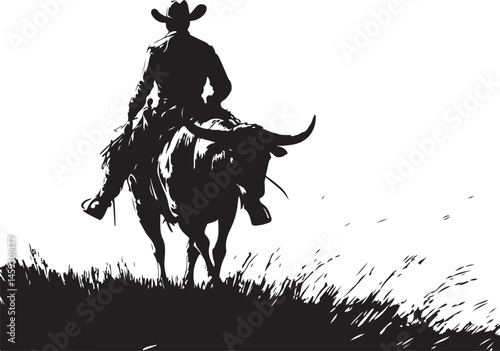 Silhouette of a Cowboy Riding a Bucking Bull