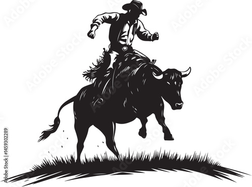 Silhouette of a Cowboy Riding a Bucking Bull