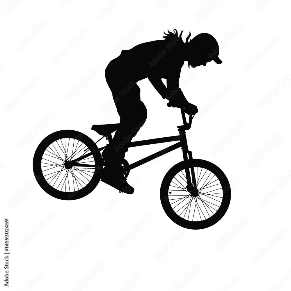 Fototapeta premium BMX bike backflip Silhouette, Vector, Illustration, Icon, Logo, White Background.