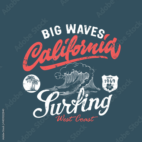 Big Waves California Surfing beach vector graphic design.eps