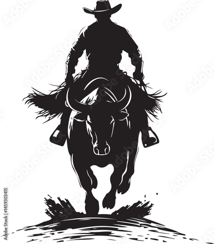 Silhouette of a Cowboy Riding a Bucking Bull