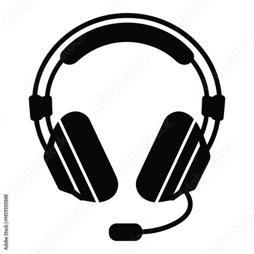 eSports gaming headset Silhouette, Vector, Illustration, Icon, Logo, White Background.