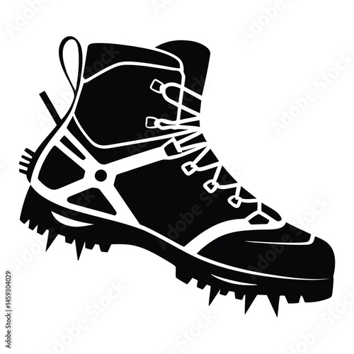 Ice climbing crampons Silhouette, Vector, Illustration, Icon, Logo, White Background.