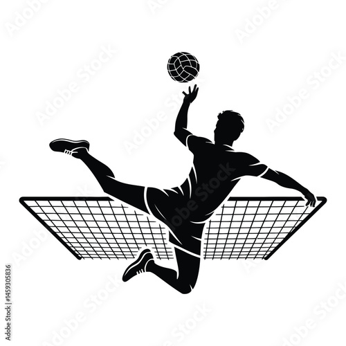 Sepak takraw spike Silhouette, Vector, Illustration, Icon, Logo, White Background.