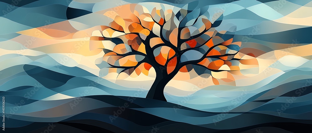 Abstract tree painting, vibrant colors, nature art.