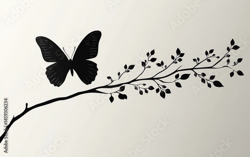 Obraz na płótnie Elegant black butterfly silhouette on a branch. w salonie