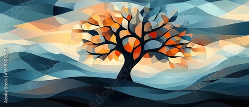 Obraz na płótnie Abstract tree painting, vibrant colors, nature art. w salonie