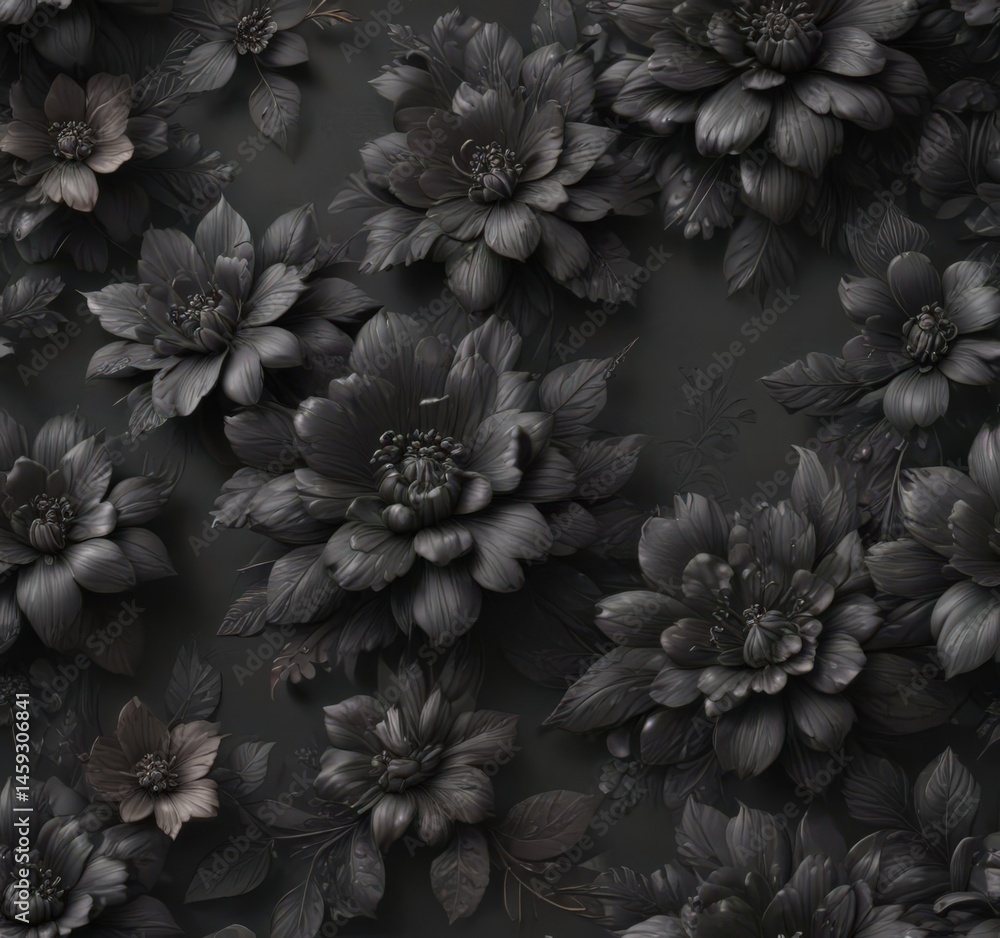Luxurious charcoal floral, embossed texture; deep, opulent blossoms, gothic floral, rich texture, floral pattern Luxurious charcoal floral, embossed texture; deep, opulent blossoms, gothic floral, rich texture, floral pattern