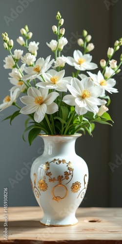 Wallpaper Mural White floral vase with gold accents Torontodigital.ca